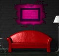 Red sofa, table and lamp with splash hole Royalty Free Stock Photo