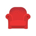 Red soft armchair. Flat retro couch illustration