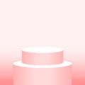 Red soft pedestal cylinder for cosmetics showcase, podium circle stage red pastel soft color, podium round pink gold for make-up