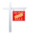 Red Sold Home for Sale Real Estate Sign Isolated on a White Background. Royalty Free Stock Photo