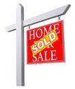 Red Sold Home for Sale Real Estate Sign Isolated on a White Background.