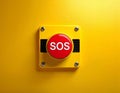 Red sos emergency button on yellow panel Royalty Free Stock Photo