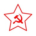 Red soviet sickle and hammer in star, communist USSR symbol on white Royalty Free Stock Photo