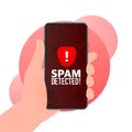 Red spam detected icon. Phishing scam. Hacking concept. Cyber security concept. Alert message Royalty Free Stock Photo