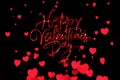 Red sparkle glitter happy valentine day word shape with red heats shape rise flowing on black background with alpha channel matte,