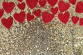 Red Sparkly Heart Confetti Framing Gold Sequin Background Royalty Free Stock Photo