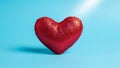 Red Sparkly Heart Pillow on Blue Background Royalty Free Stock Photo