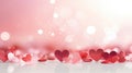 Red sparkly hearts on the table with bokeh background. Valentine's Day Royalty Free Stock Photo