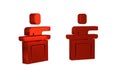 Red Speaker icon isolated on transparent background. Orator speaking from tribune. Public speech. Person on podium.