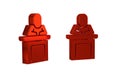 Red Speaker icon isolated on transparent background. Orator speaking from tribune. Public speech. Person on podium.