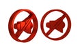 Red Speaker mute icon isolated on transparent background. No sound icon. Volume Off symbol. Royalty Free Stock Photo