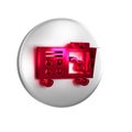 Red Spectrometer icon isolated on transparent background. Silver circle button.