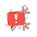 Red speech bubble with exclamation mark and comic book style explosion effect Royalty Free Stock Photo