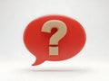 Red speech bubble with large beige question mark symbol isolated on white background Royalty Free Stock Photo