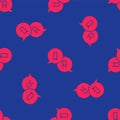 Red Speech bubbles with Question and Answer icon isolated seamless pattern on blue background. Q and A symbol. FAQ sign Royalty Free Stock Photo