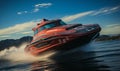 Red Speed Boat Racing Across Water Royalty Free Stock Photo