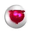 Red Speedboat icon isolated on transparent background. Silver circle button.