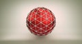 Red sphere and polygonal wireframe 3D illustration