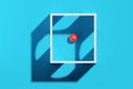 Red sphere in white box with different exits over cyan background, way finding, decision making minimal modern concept