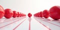 Red spheres aligned on parallel lines, a single sphere stands apart, symbolizing individuality and unique perspective within a Royalty Free Stock Photo