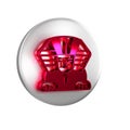 Red Sphinx - mythical creature of ancient Egypt icon isolated on transparent background. Silver circle button.
