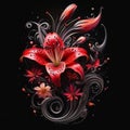 red spider lily blackout tattoo style on black background , generated by AI. Royalty Free Stock Photo