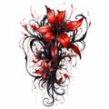 red spider lily blackout tattoo style on white background , generated by AI.