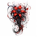 red spider lily blackout tattoo style on white background , generated by AI. Royalty Free Stock Photo