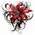 red spider lily blackout tattoo style on white background , generated by AI. Royalty Free Stock Photo