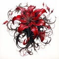 red spider lily blackout tattoo style on white background , generated by AI. Royalty Free Stock Photo