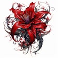 red spider lily blackout tattoo style on white background , generated by AI. Royalty Free Stock Photo