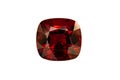 Red Spinel faceted gemstone, square antique cut. White background.