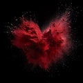 Red splash in the shape of a heart on black background. Ai Royalty Free Stock Photo