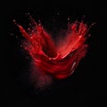 Red splash in the shape of a heart on black background. Ai Royalty Free Stock Photo