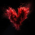 Red splash in the shape of a heart on black background. Royalty Free Stock Photo