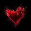 Red splash in the shape of a heart on black background. Royalty Free Stock Photo