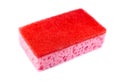 Red sponge for washing dishes on white background. Artificial fiber not eco-friendly tool. Things for kitchen Royalty Free Stock Photo