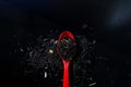 Red spoon on a handful of tea Royalty Free Stock Photo