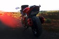 Red sport bike stands on the track Royalty Free Stock Photo