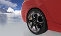 Red sport car on thin ice , rear wheel Royalty Free Stock Photo
