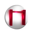 Red Sport horizontal bar icon isolated on transparent background. Silver circle button.