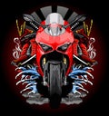 red sport motorbike with waves and samurai background Royalty Free Stock Photo