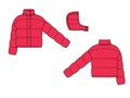 Red sport winter puff jacket technical sketch