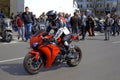 Red sports bike on street Royalty Free Stock Photo