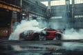 High-Performance Sports Car in a Dynamic Burnout Royalty Free Stock Photo