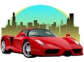 Red Sports Car with Cityscape Royalty Free Stock Photo