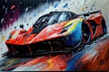 Red Sports car colorful colorburst abstract background acryl painting. AI generated Royalty Free Stock Photo