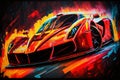 Red Sports car colorful colorburst abstract background acryl painting. AI generated Royalty Free Stock Photo