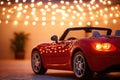 A red sports car is parked in front of a modern building Royalty Free Stock Photo