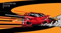 Red sports car on the road. Modern and fast vehicle racing. Super design concept of luxury automobile. Vector illustration Royalty Free Stock Photo